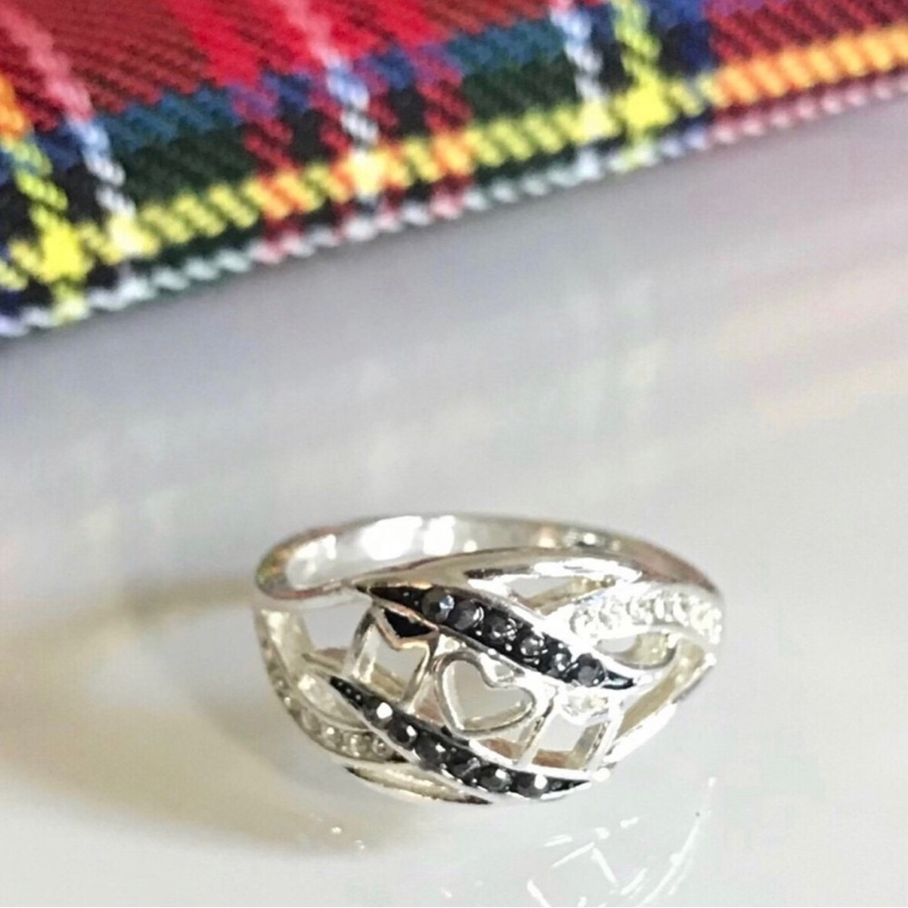 Silver Black & White Heart Accent Ring for Mom